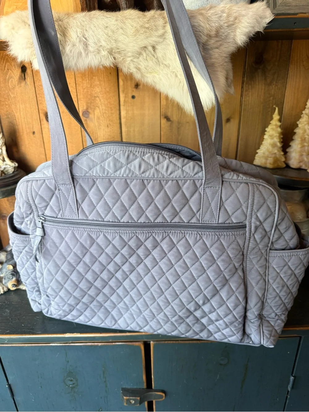 Vera Bradley Stroll Around Shoulder Baby Diaper Bag Microfiber Carbon Grey